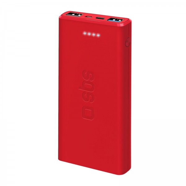 SBS Fast Charge - Power bank Triple USB / USB-C 10.000 mAh - Rosso